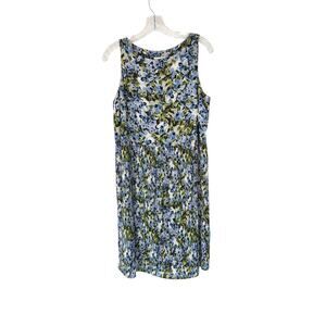 J. Jill‎ Dress Blue Floral Print Whimsical Sleeveless Pleated Medium Petite